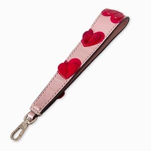 Rare Kate Spade Heart It Pink Leather Key Fob Keychain Red Hearts
